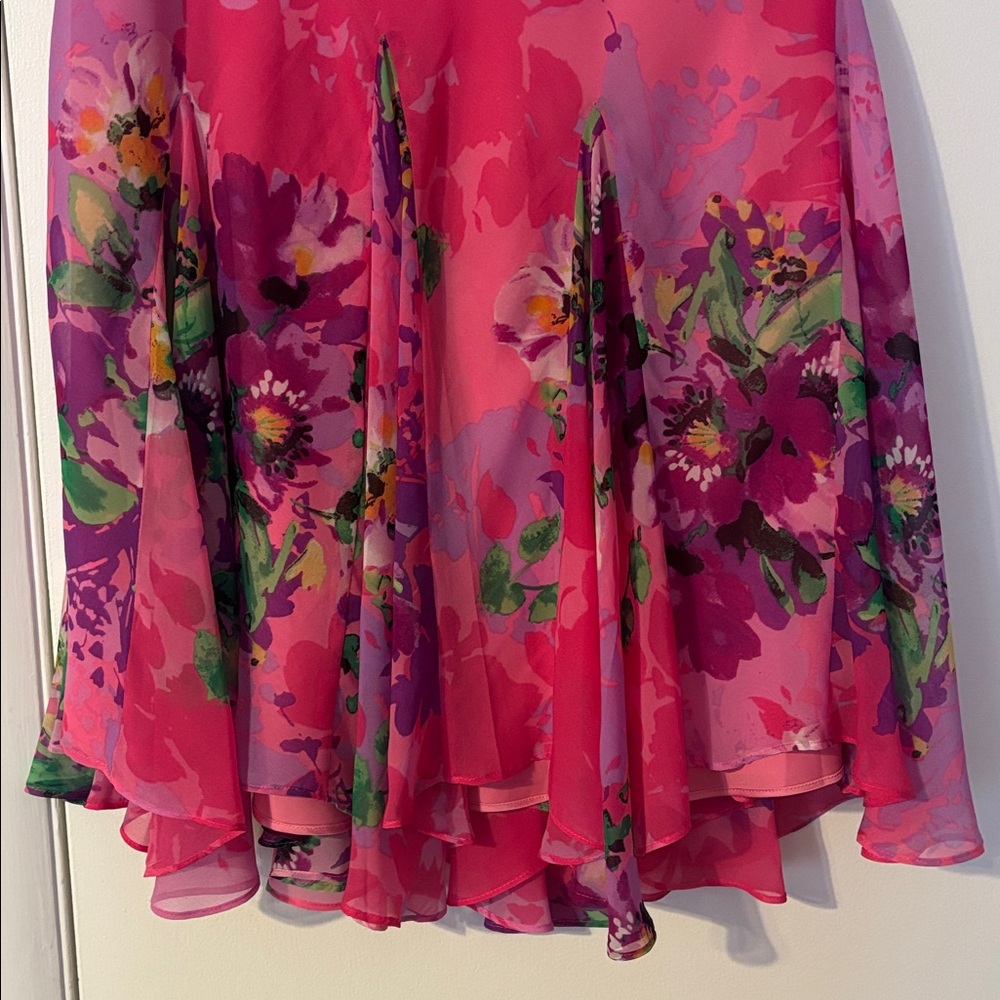 Vintage Y2K Hot Pink Floral Bias Asymmetrical Midi Skirt Cache Mermaid S Barbie - Picture 11 of 17
